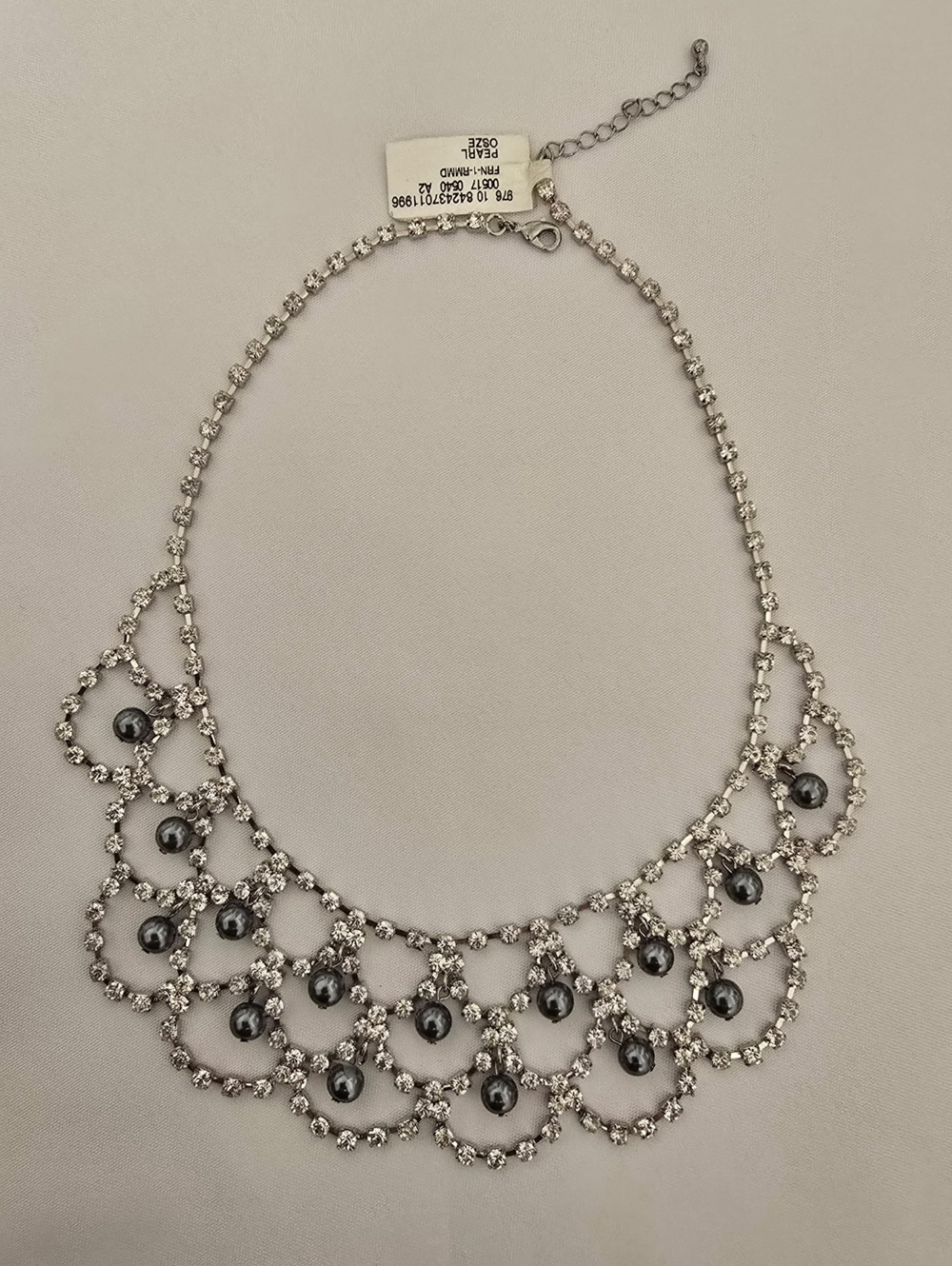Silver-Tone Crystal Bib Necklace with Dark Hematite Beads